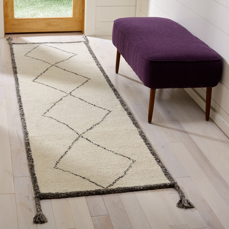 Tapis en laine touffeté à la main Powell, Tapis de couloir 2 pi 3 po x 8 pi