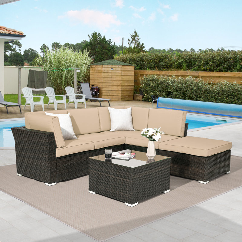 5 - Person Patio Conversation Set with Cushions, Beige