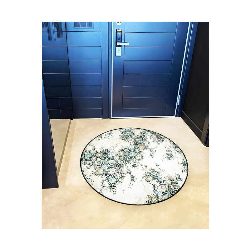 Beige Themed Abstract Traditional Motif Patterned Round Woven Base Vintage Decorative Carpet, Round 4'
