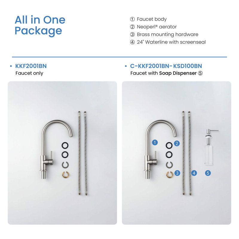 KIBI Lowa Kitchen Faucet, Brushed Nickel, Without Soap Dispenser