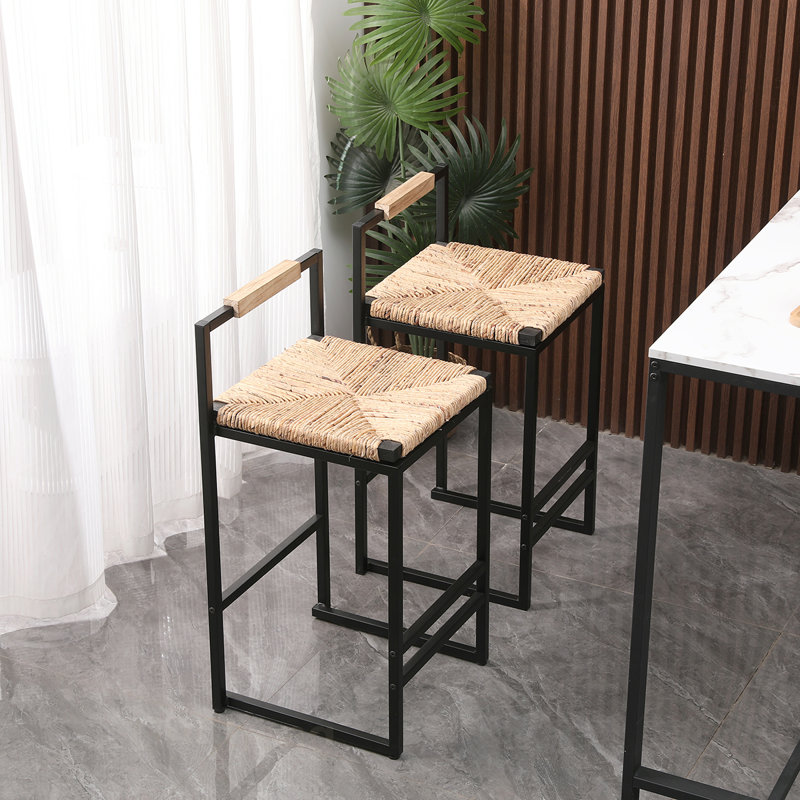 Ensemble de 2 tabourets de bar avec dossier, chaises de salle à manger à hauteur de comptoir tissées pour la cuisine et la maison