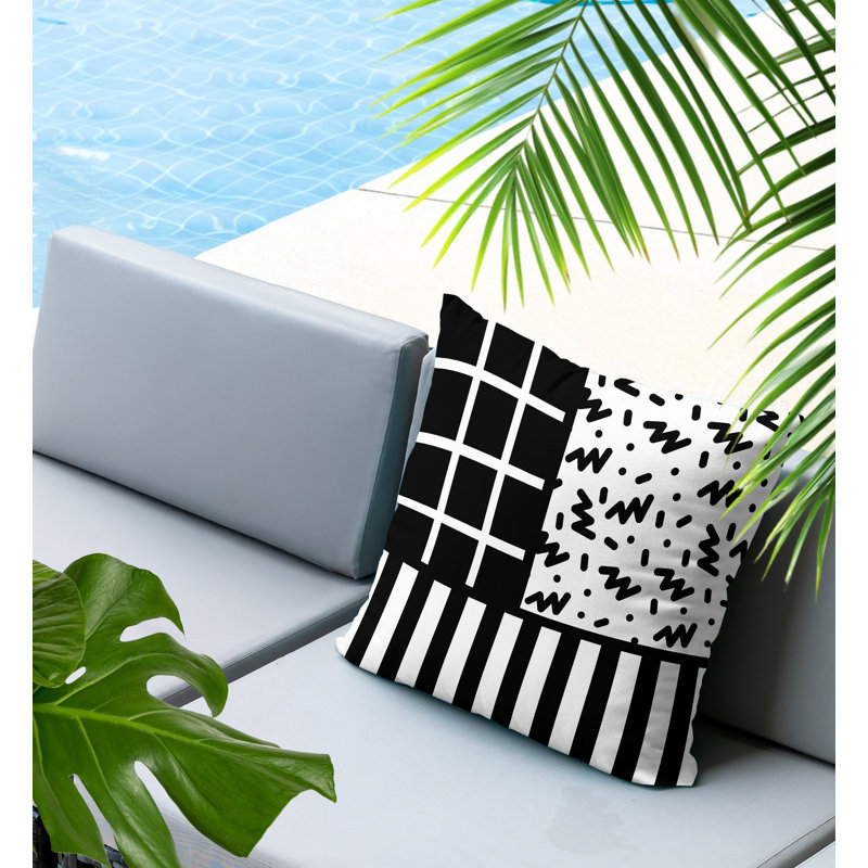 Oreiller carré réversible intérieur / extérieur Minka, Carré 16 po, Noir