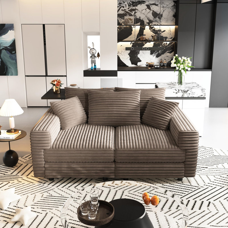 82,7 po, velours côtelé, 3 sièges, nuage moderne, couleur chameau, convertible, coussins moelleux, repose-pieds réglables, chaise longue confortable avec coussins, teinte assortie, structure en bois massif, ressort