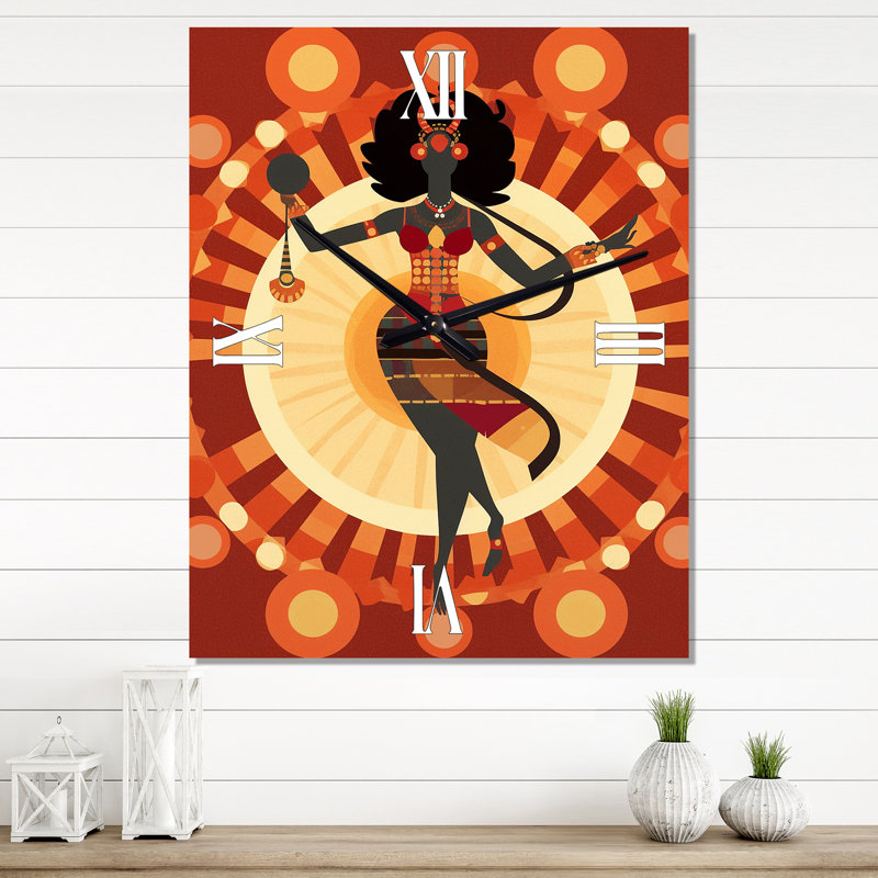 Horloge murale Tribal Goddess Rhythms In Orange And Red II, H 40 po x l 30 po x P 1 po