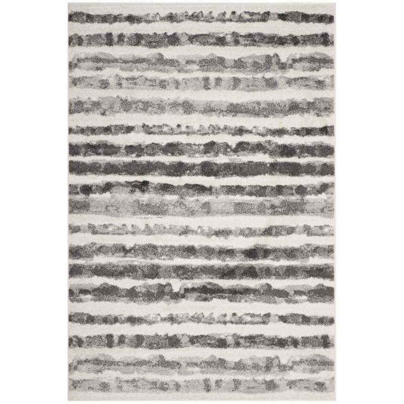 Bethlyn Striped Ivory/Charcoal Area Rug, Rectangle 5'1" x 7'6"