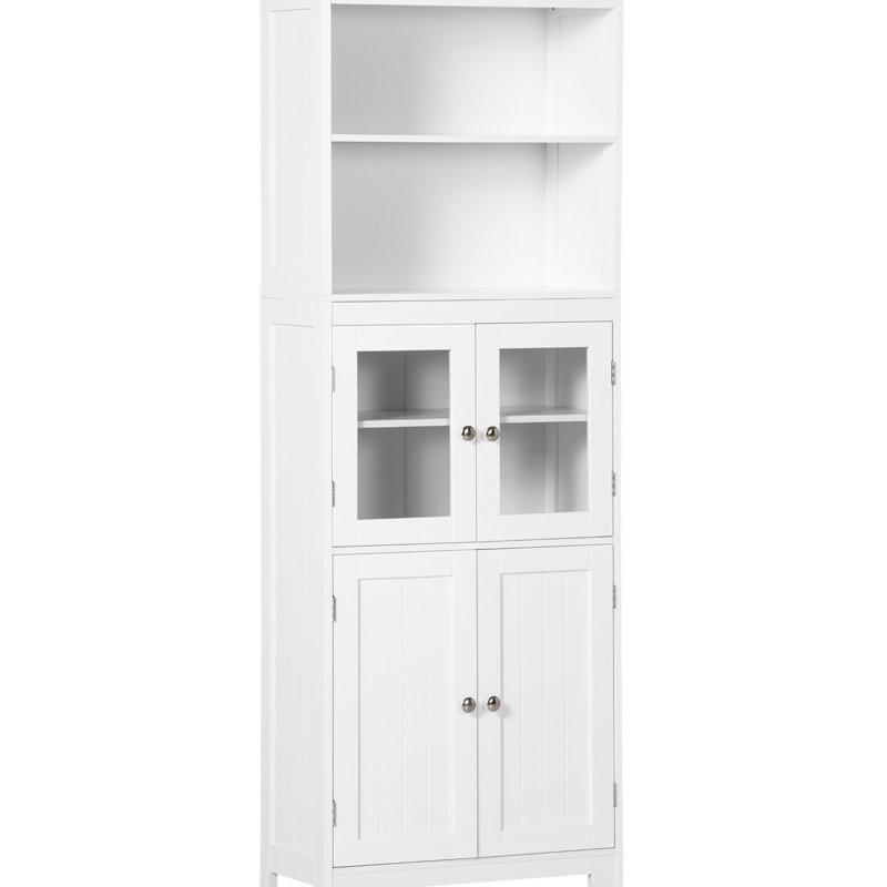 Armoire de rangement autoportante de 63 po avec garde-manger à 4 portes, tablette réglable pour la salle à manger et le salon, garde-manger à finition blanche,