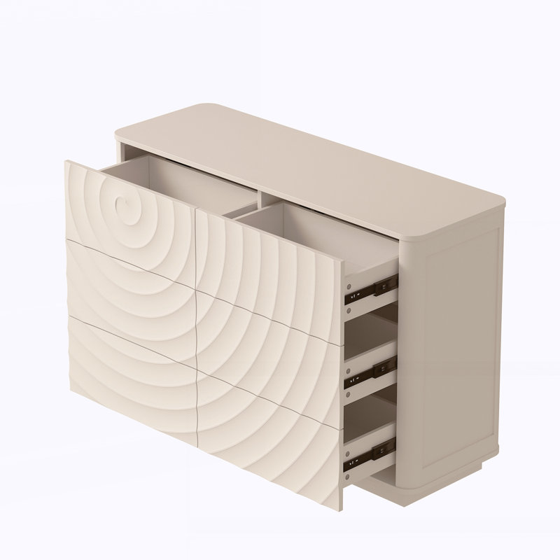 Commode 6 tiroirs pour chambre à coucher, grande commode large moderne avec poignée sans ondulation