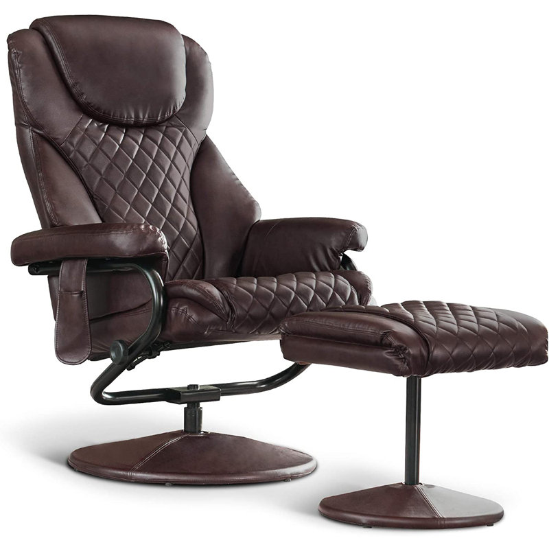 Aashka Faux Leather Swivel Recliner, Dark Brown