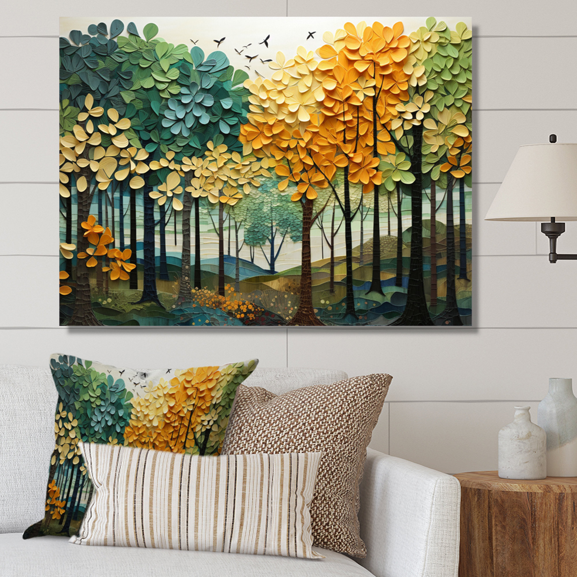 Winston Porter Orange Green Trees Canopy Patchwork III - Trees Wall Art ...