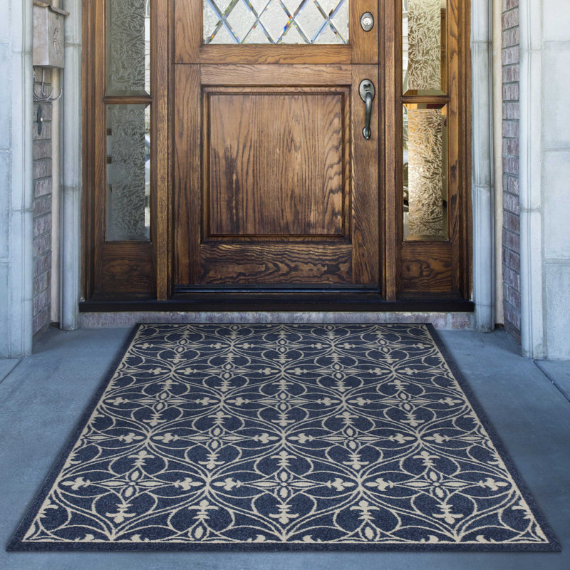Tapis bleu et ivoire Aasto, Rectangle 6 pi 7 po x 9 pi 6 po