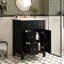 Meuble-lavabo de 61 cm avec lavabo en céramique, style campagne française, tiroirs, tablette réglable pour flacons de shampoing, charnières, intérieur