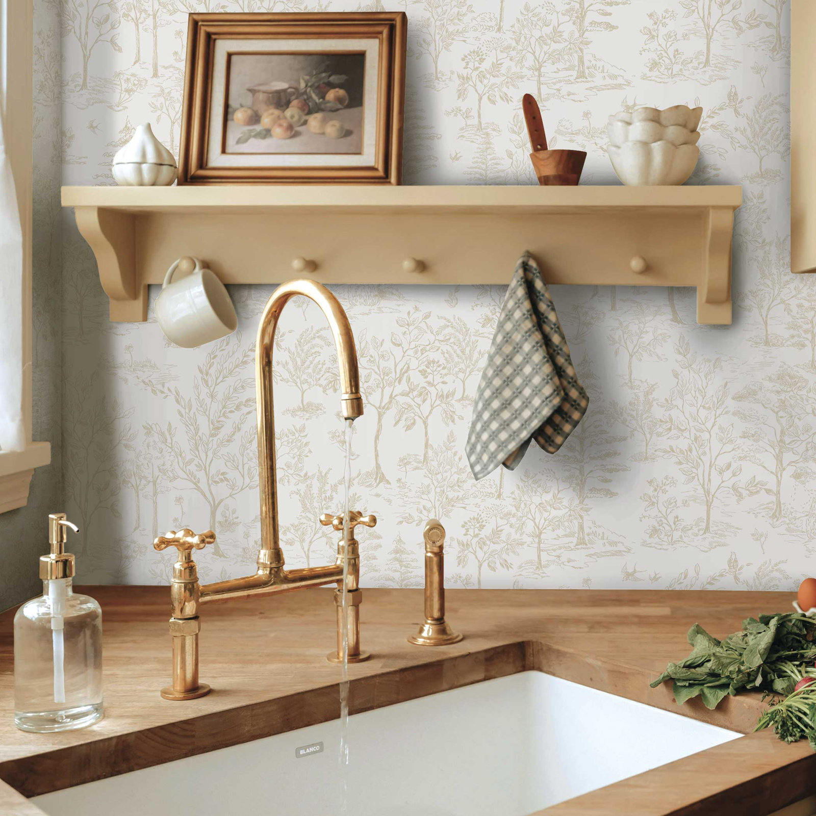Arbor Toile Self-Adhesive Wallpaper Roll, Taupe