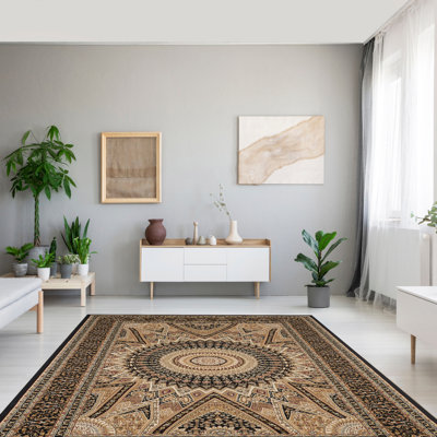 Tapis oriental noir / brun intérieur / extérieur Turkuaz