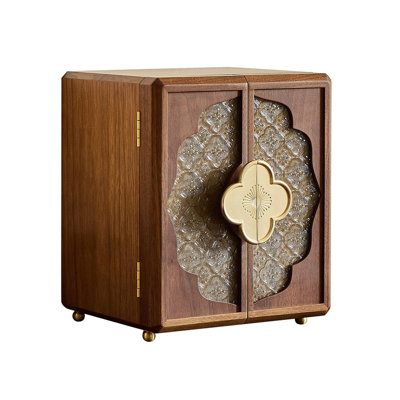 Double Door Jewelry Box, Velvet Lining, Gold Handle, Magnetic Closure, Handmade Storage, 5-Layer, (Brown)