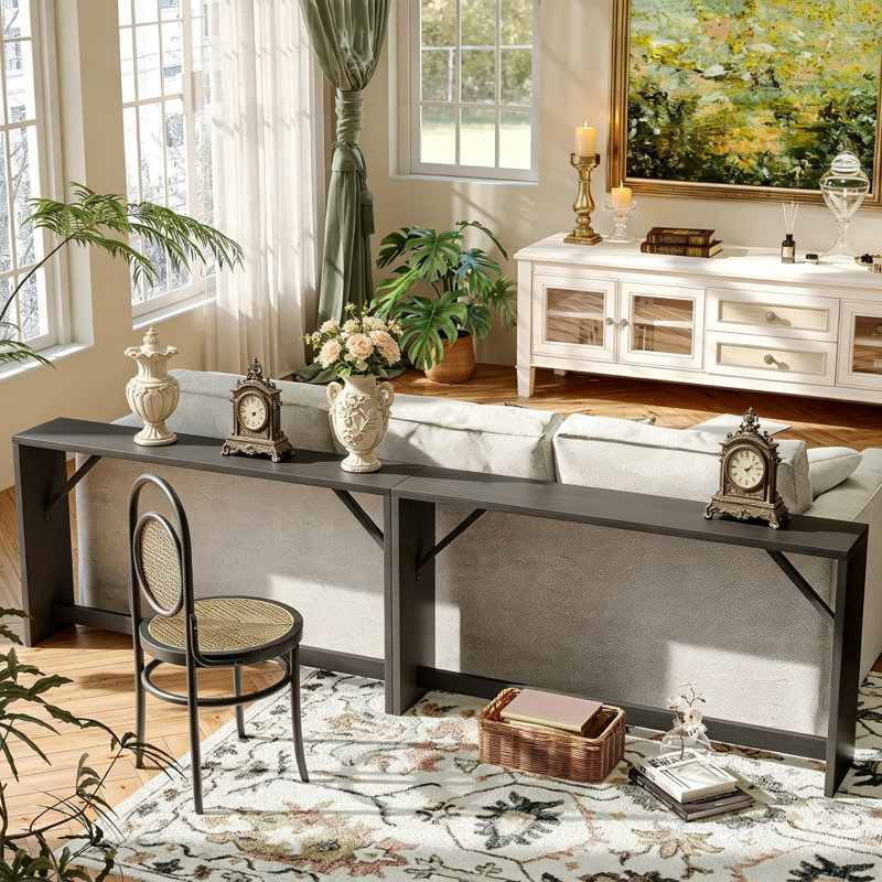 Console étroite avec prise de courant intégrée, ensemble de 2 tables de canapé extra-longues pour canapé derrière le canapé, entrée robuste et mobilier de salon au design moderne