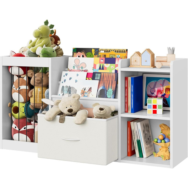 Bibliothèque et support à jouets avec tiroir - Bibliothèque à 3 tablettes avec rangement pour animaux en peluche pour chambre à coucher et salle de jeux, blanc