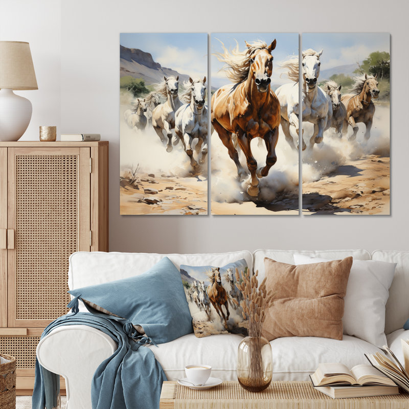 «Cowboy Wild Mustangs Cowboys on Canvas», reproduction de 3 pièces, H 28 po x l 36 po x P 1 po