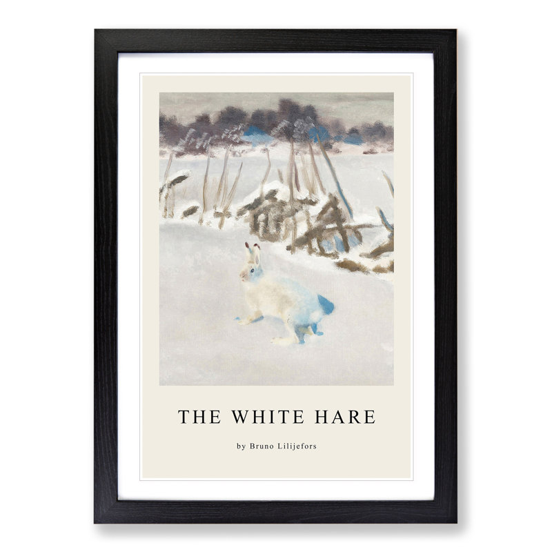 White Hare Vol.2 by Bruno Liljefors - Picture Frame Art Prints, Black Framed, 36cm H x 27cm W x 2cm D