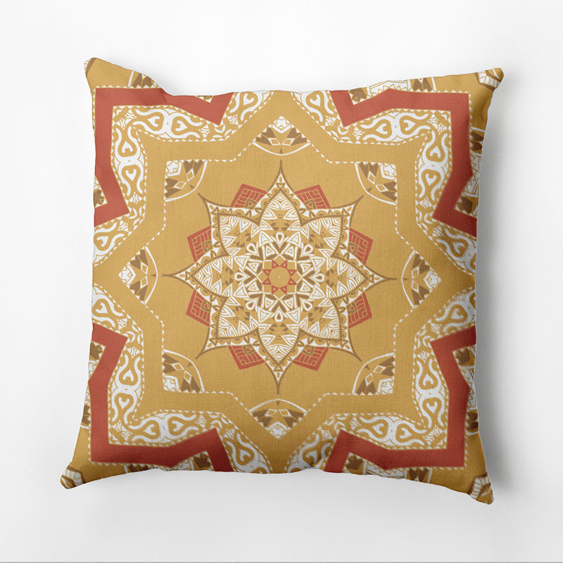 Happy Hippy Geometric Outdoor Reversible Throw Pillow, Gold, 16" H x 16" W
