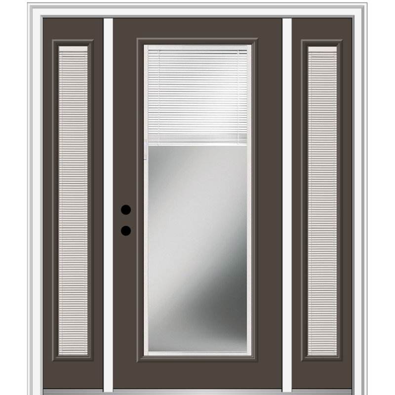 Porte d'entrée pré-suspendue en fibre de verre préfinie lisse, H 80 po x l 64 po x P 1,75 po, Brun