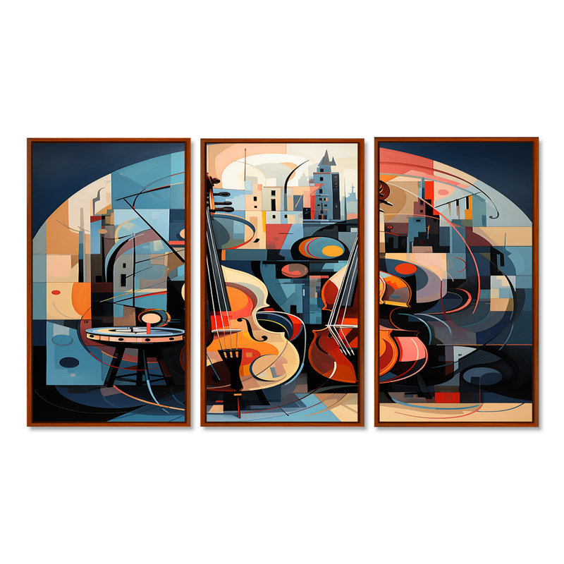 Nael - Ensemble de décoration murale musicien, Cadre flottant brun, H 32 po x l 48 po x P 1 po
