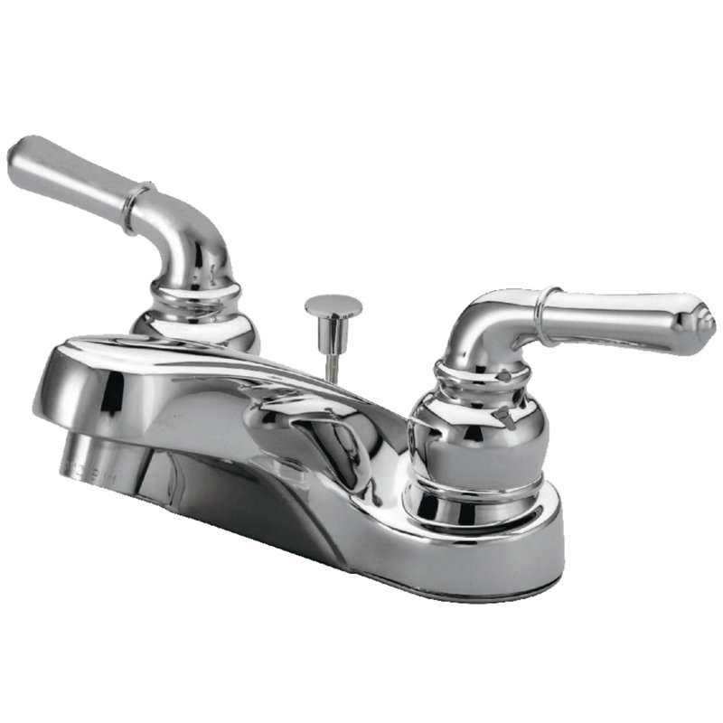 Kingston Brass Magellan Two-Handle 3-Hole Deck Mount 4" Centerset Bathroom Faucet with Plastic Pop-Up, Polished Chrome