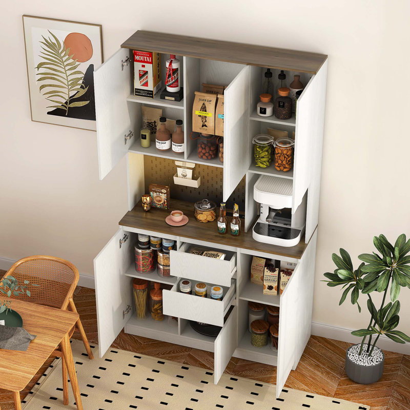 Kitchen Pantry Cabinet With Charging Station,Freestanding Buffet Cupboards Sideboard With Drawer,Modern Pantry Cabinet With Microwave Stand For Kitchen,Living Room,Dinning Room