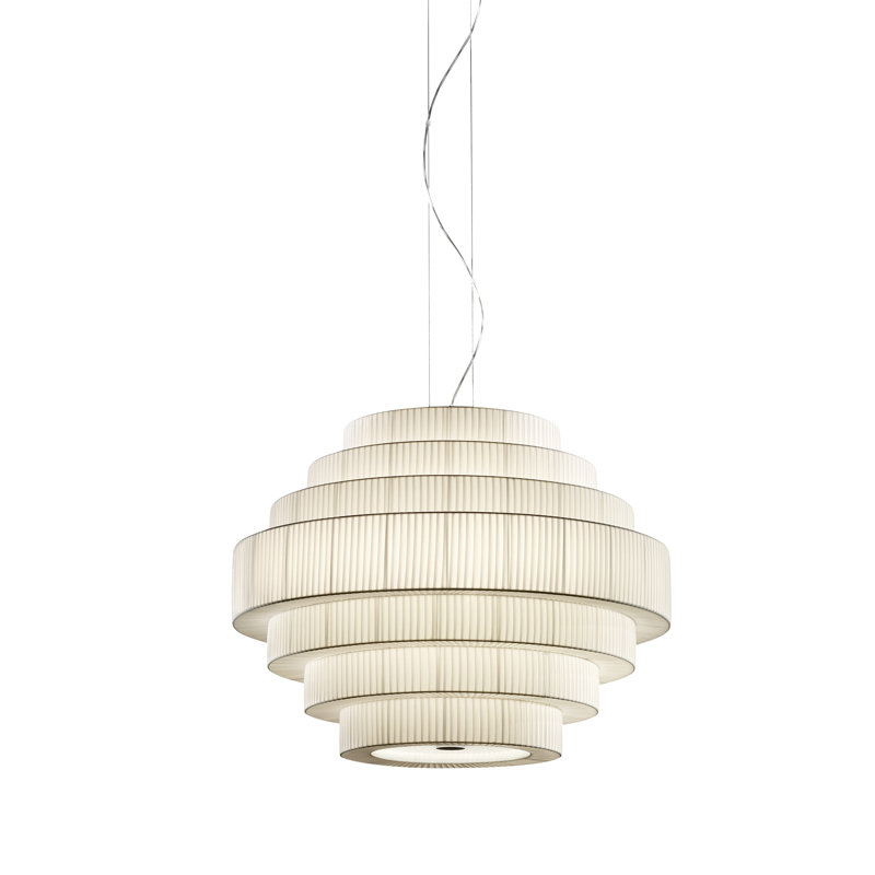 Mos 6 - Light Chandelier, 27.17" H x 35.43" W x 35.43" D, Cream Translucent Ribbon