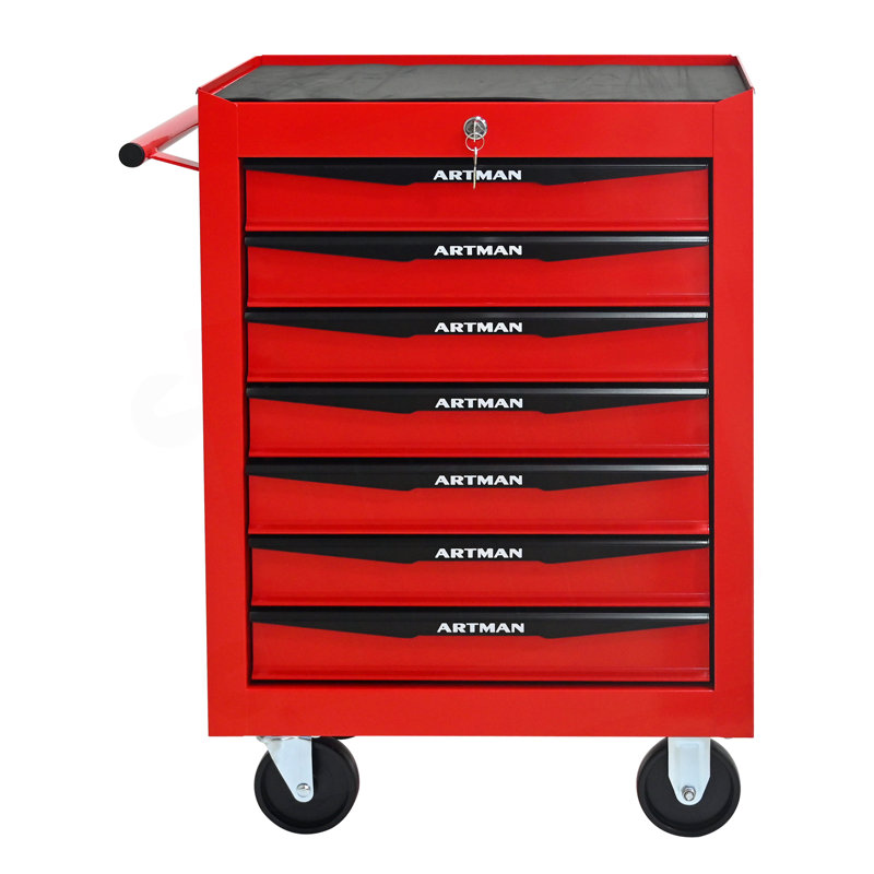 Rolling Metal Tool Chest With 7 Drawers, Red