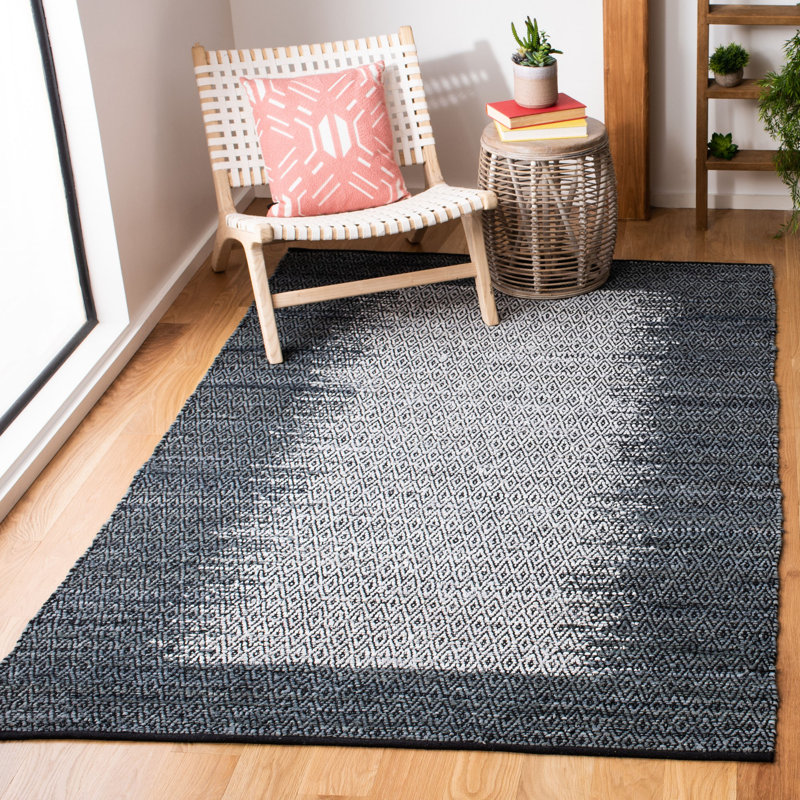 Phillis Vintage Leather Hand Woven Leather/Cotton Geometric Rug in Light Gray, Rectangle 8' x 10'
