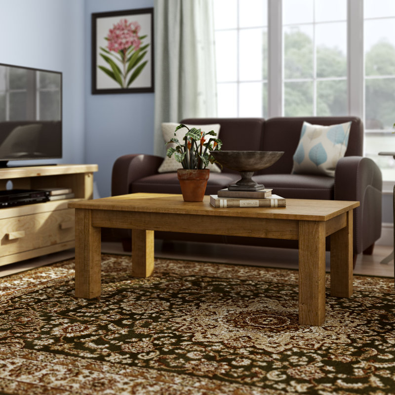 Plumville Solid Wood Four Leg Coffee Table, Light Wood