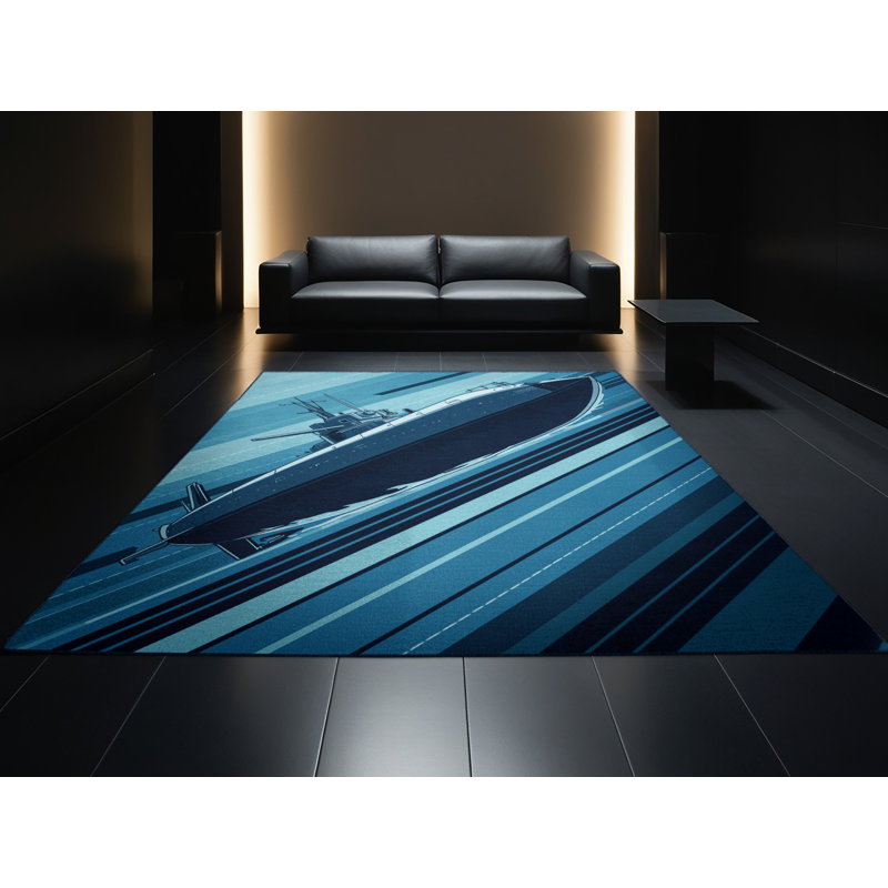 Tapis bleu marine et bleu marine pour véhicule sous-marin lavable à la machine, 8x12