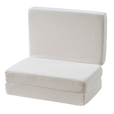 Grand matelas pliant régulier en mousse grand format 6 pouces avec velours côtelé de base 3 plis, crème