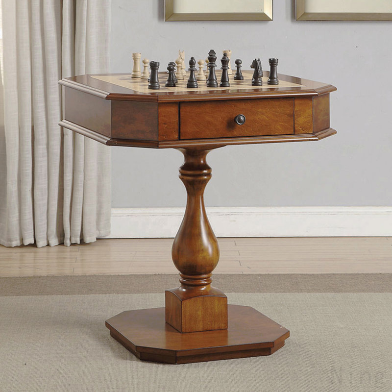Table de jeu carrée à plateau piédestal en bois, cerisier, L 28 po x l 28 po x H 31 po, Cerise
