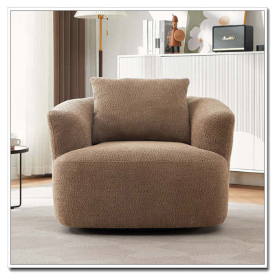 Chenille Upholstered Swivel Barrel Sofa Chair with a Throw Pillow for Living Room, Bedroom by Latitude Run