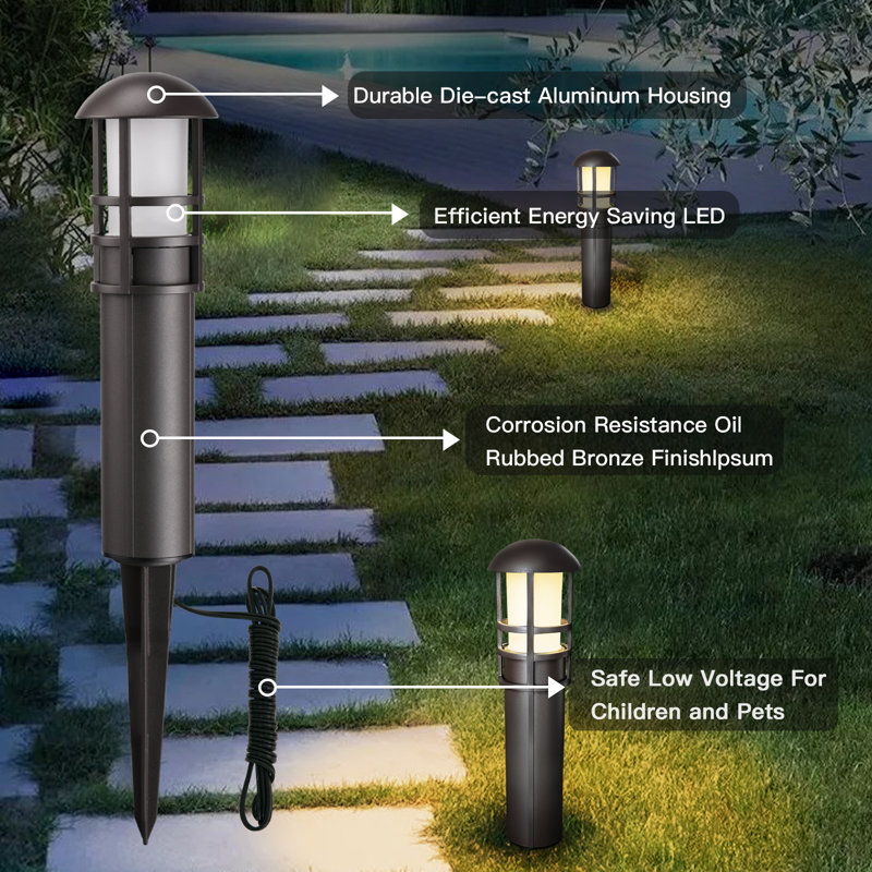 Bronze Aluminum LED Pathway Lights with Clear Glass Lens, 4-Pack