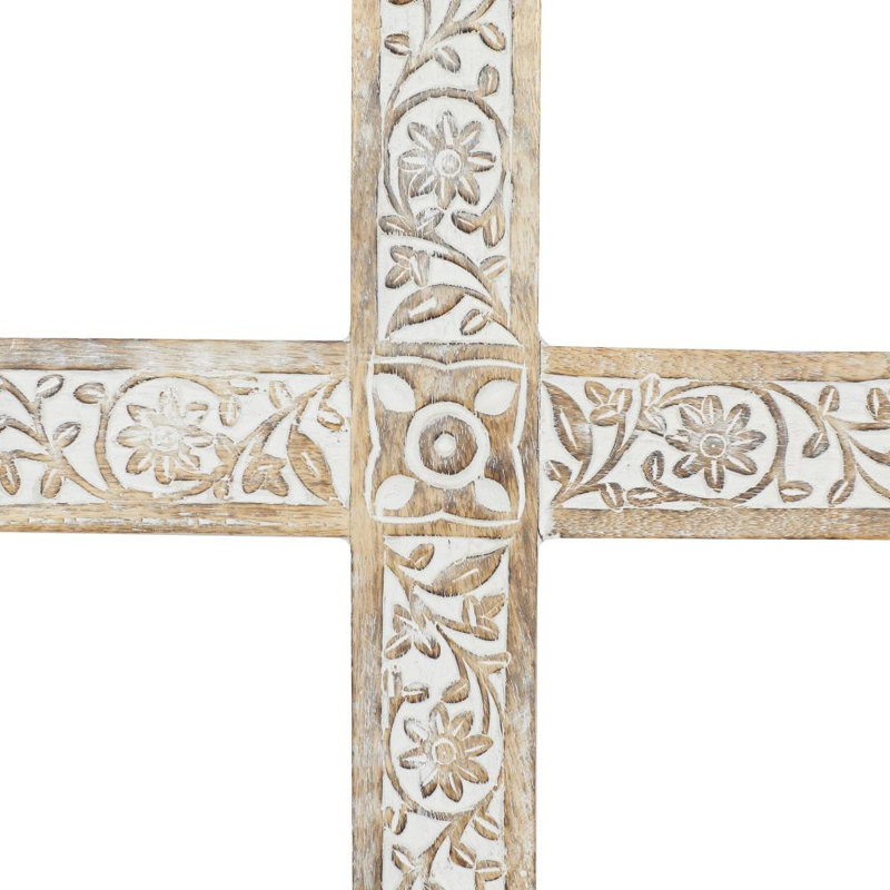 Décoration murale en bois de manguier sculpté croix biblique brun