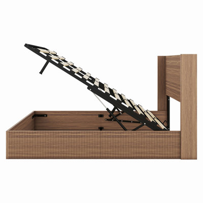 Structure de lit avec une fonction de rangement de levage cannelée et ondulée, avec une fonction de rangement de levage, sécuritaire et magnifique / sans bruit, une base de lit à lattes en bois