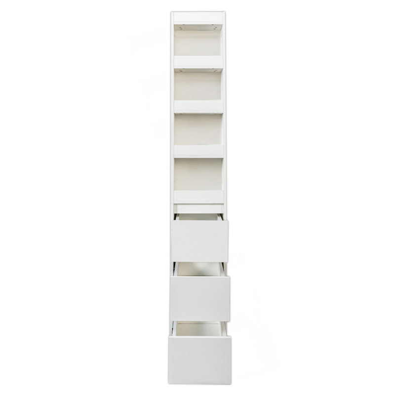 70.87" H Display Storage  Cabinet , 4-Tier Shelf, 3 Side Drawers & 4 Small Display Shelves , Modern Wooden Tall Bookshelf Bookcase For Living Room Home Office
