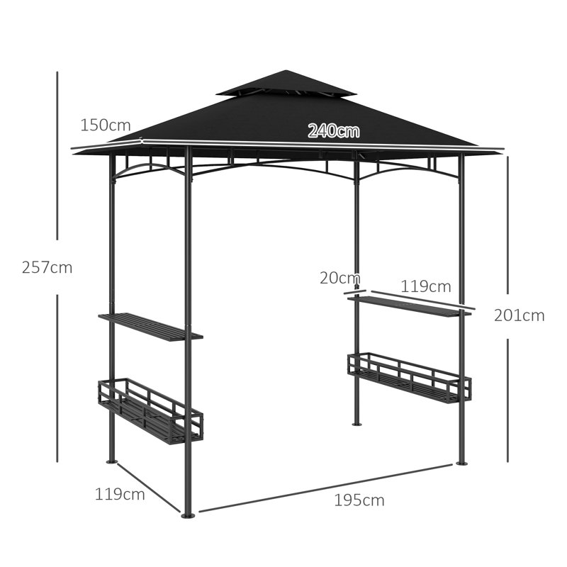 Outsunny 240x150cm Grill Gazebo Canopy 2-Tier Outdoor BBQ Shelter, Dark Grey