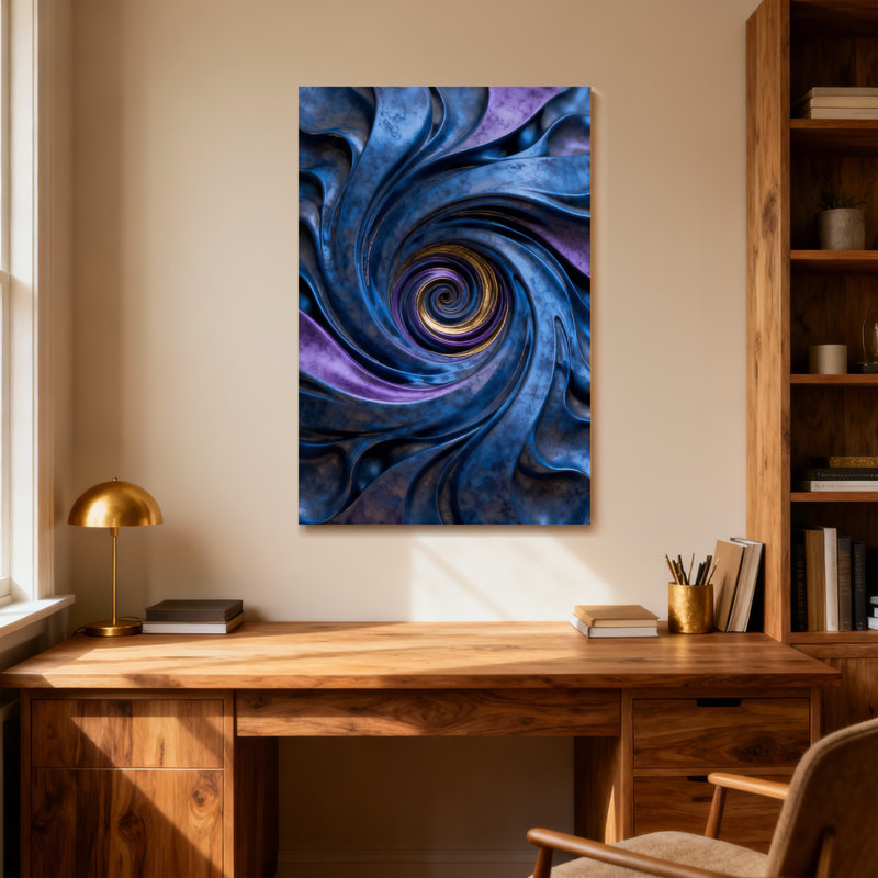 Motif spirale abstraite bleue et mauve tendance, H 30 po x l 20 po