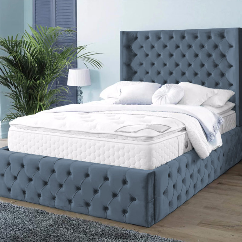 Buckingham Chesterfield Velvet Upholstered Bed Frame - Deep Button, Sprung Slats, Kingsize (5'), Steel