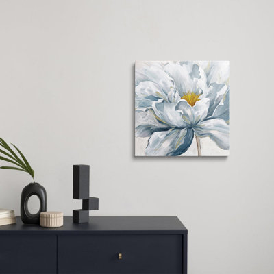 Impression d'art floral moderne peint à la main en bleu et blanc