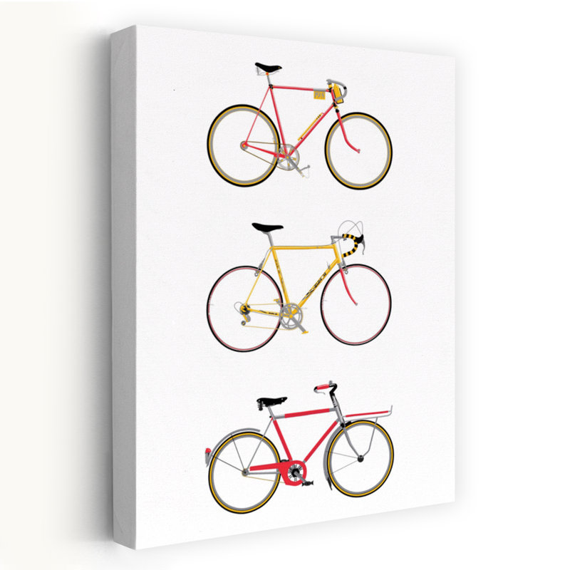 Trois vélos rétro, art mural rétro, 18" H x 12" W