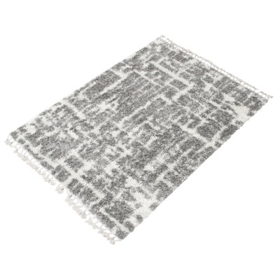 Tapis à poils longs gris / blanc