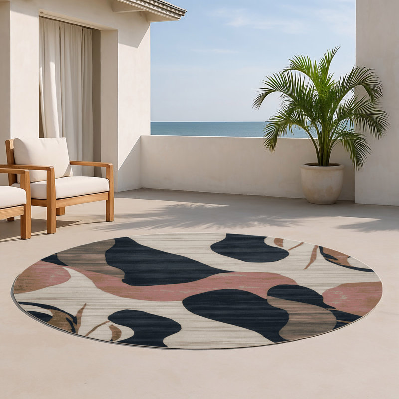 Tapis intérieur et extérieur noir Watercolor, Rond 5 pi