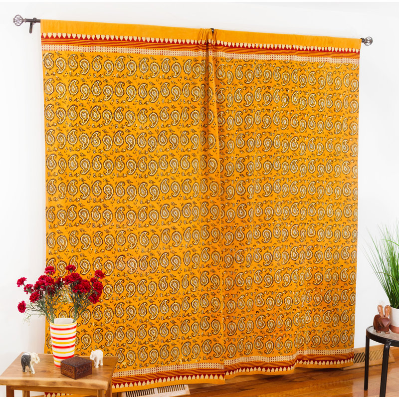 Belvue 100% Cotton Room Darkening Curtain Single Panel, Yellow/White