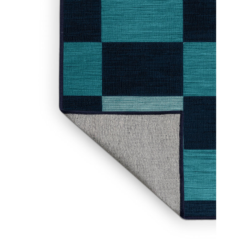 Tapis bleu à carreaux lavable à la machine, Carré 4 pi