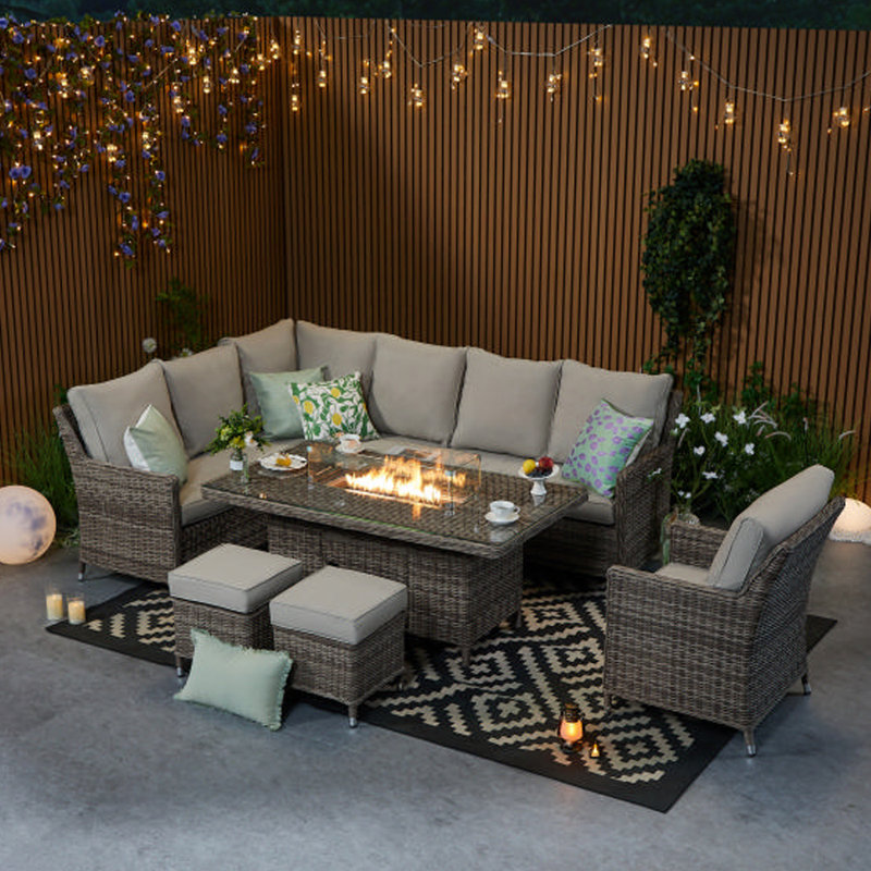 Nine-seat Corner Sofa With Ice Bucket Lift Table, Grey Cushion/Grey Frame