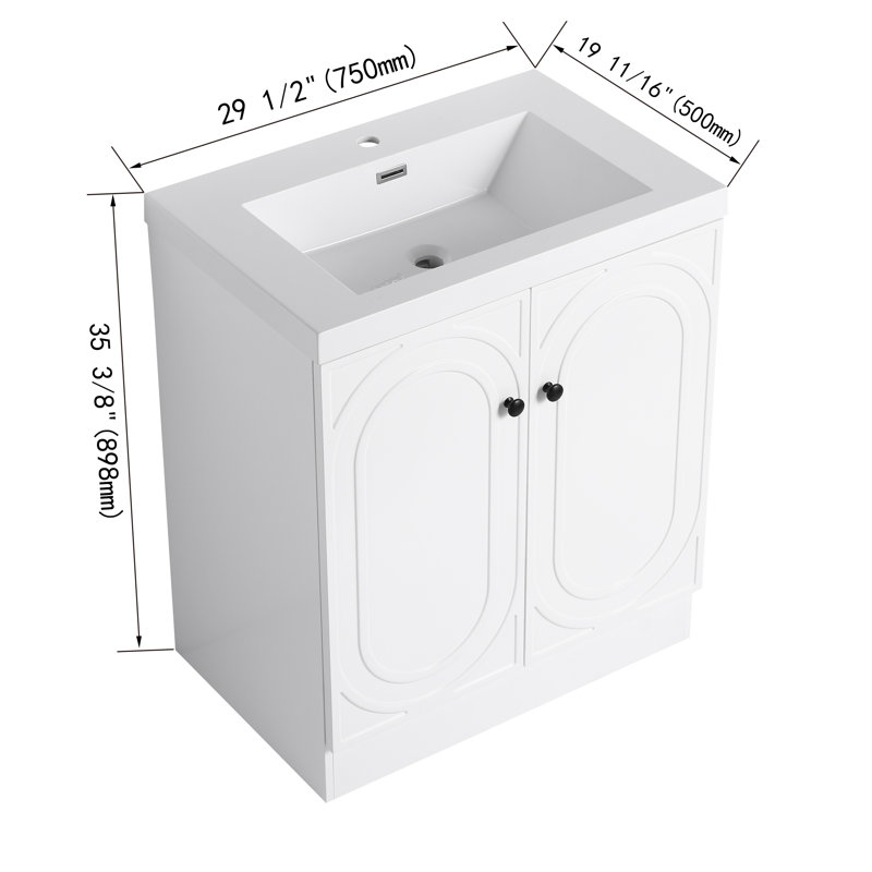Meuble-lavabo simple 30 po avec plateau en résine, Blanc